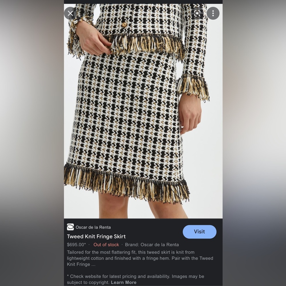 Oscar de la Renta Company Sz 14 Multi-colored Tweed Knit Fringe Skirt